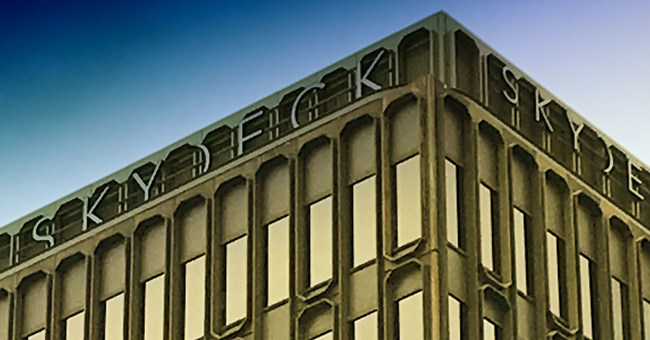 Berkeley SkyDeck sign at the top of building in downtown Berkeley, 2150 Shattuck Avenue.